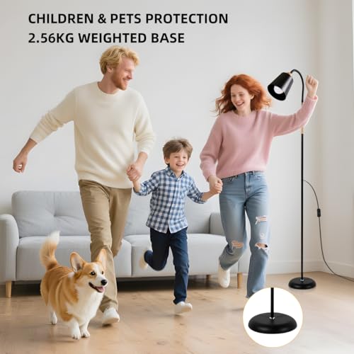 ANTENLICHT VILI | Lampa podłogowa do salonu, oprawka E27 z możliwością obrotu o 360°, maks. 60 W | Lampa do czytania przy sofie lub w sypialni | Metalowa lampa podłogowa w kolorze czarnym, wysokość 15