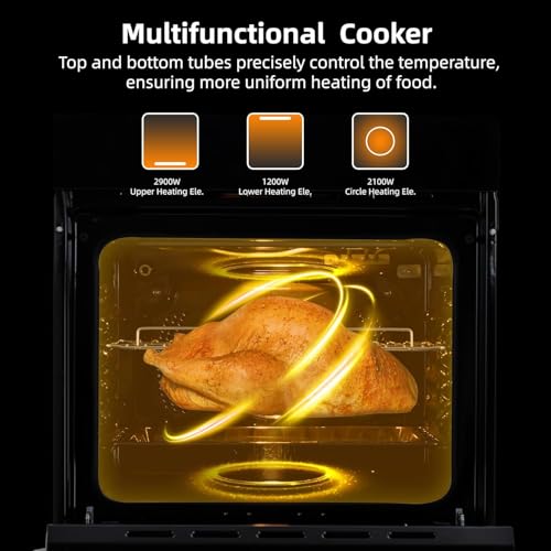 Single Wall Oven 24", 2.5 Cu.f (70L) Built-in Electric Oven with 108 Smart Menu 8 Baking Modes Air Frying Function 3D Surround Heating, ETL Certified, Stainless Steel