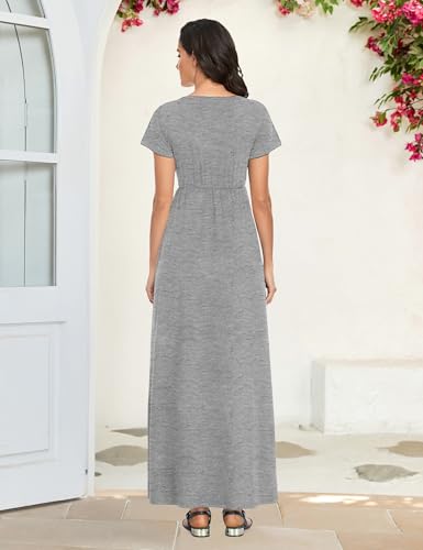 Image of Lacavocor Womens Short Sleeve Maxi Dresses Empire Waist Long Dress