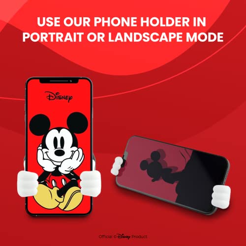 Disney Mickey Mouse Hands Cell Phone Holder With Bonus Decal Sticker- Cell Phone Stand For Desk Home/Office-Universal Desk Phone Stand Compatible With Android/Iphone And More- Red Mickey Decal #TOP1