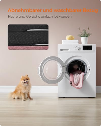 Feandrea Hundebett, Hundekissen in Leinenoptik, Hundekorb, erhöhte Ränder, rutschfeste Unterseite, Bezug abnehmbar waschbar, M, für kleine Hunde, 70 x 55 x 21 cm, pastellrosa PGW010R01