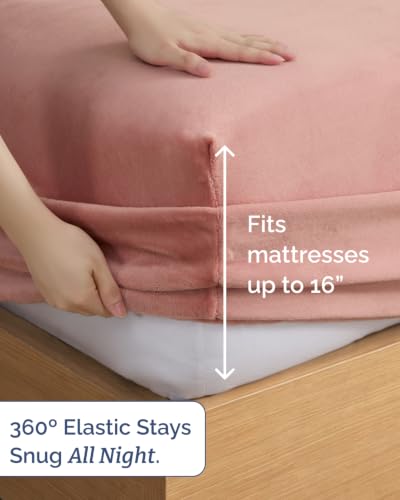 Image of Fleece Sheets Full Size Set - 4-Piece Velvet Flannel Sheet Set - Rose Pink