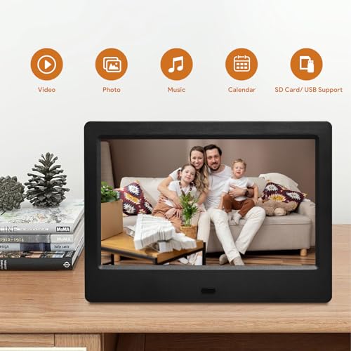 Image of 7 Inch Digital Picture Frame, HD Display Photo Frame, Wall Mountable Electronic Slideshow for Videos and Music