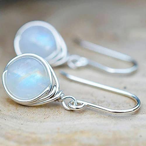 Sdouefos Natural Moonstone 925 Sterling Silver Drop Dangle Earrings Dangle Hoop Earrings Moonstone Lapis Copper Turquoise Rose Quartz Onyx Earrings Dangle Style Sterling Silver for Women - Image 3