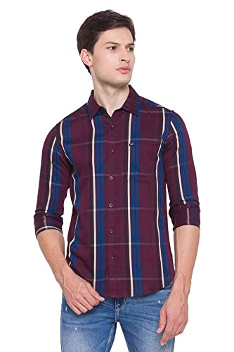 Image of Spykar Mens Cotton Wine Red Checked Shirts