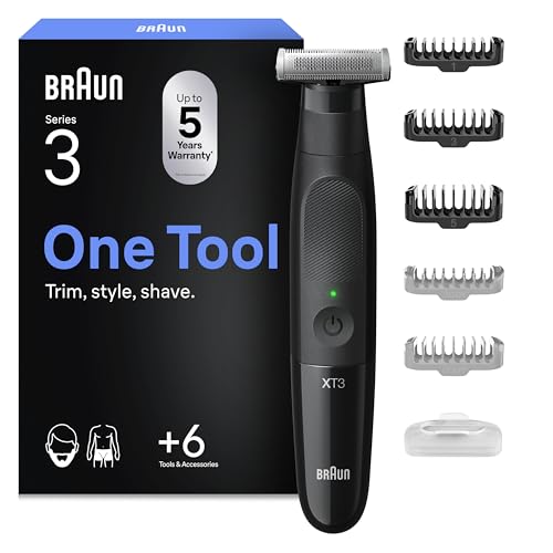 Braun Series XT3 One Blade Hybrid Beard & Stubble Trimmer Electric Shaver for Men Body Groomer for Manscaping Gifts for Men Includes Rechargeable Battery XT3200 Black Razor