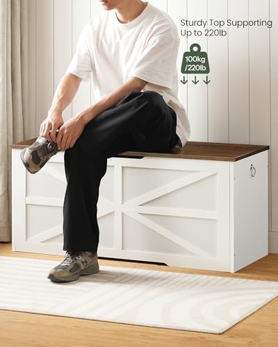 Storage-Chest-433-Wooden-Storage-Trunk-Modern-Storage-Bench-with-Safety-Hinge-Toy-Chest-Storage-Farmhouse-Style-for-Bedroom-Living-Room-Walnut-and-White-MCW11WL Storage Chest 433 Wooden Storage Trunk Modern Storage Bench with Safety Hinge Toy Chest Storage Farmhouse Style for Bedroom Living Room Walnut and White MCW11WL