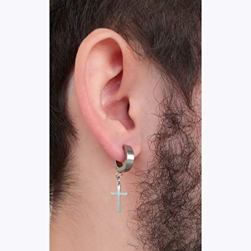 BRINCO DE PRESSÃO DE ARGOLA PRATA 3 MM E CRUZ (PAR)