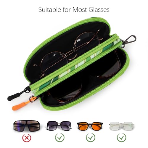 Image of Double Eyeglasses Case Soft Portable Zipper Sunglasses Pouch with Keychain Clip for Men Women