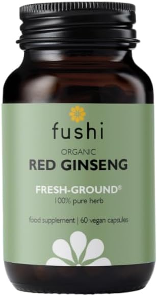 Fushi Organic Red Ginseng Capsules, 60 Caps | Fresh-Ground Whole Food | Boosting Herb for Cholesterol & Immune System | For Vegetarians & Vegans | Bio-dynamically Grown | Made in the UK