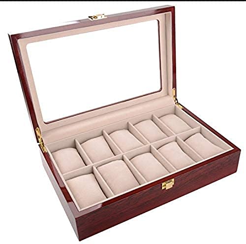 Boîte De Montre Organisateur Exquis 12 Chiffres Piano Cuisson Vernis Boîte De Rangement Peinture Boîte De Montre avec Couvercle en Verre Encadré Vitrine De Stockage,Marron,S,Amazing