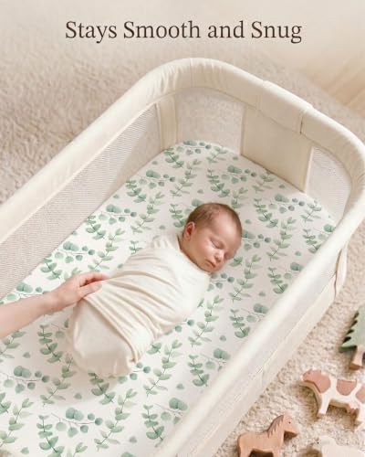 Image of Bedside Bassinet Sheets 2 Pack, 33 x 20 Fitted Bedside Sleeper Sheets, Ultra Soft Breathable Polyester, Ideal for Baby Girl or Boy and Newborns (Bunny Meadow, Bedside Sleeper Sheet)