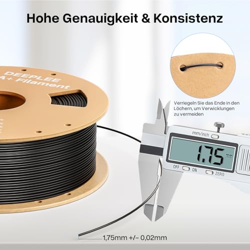 DEEPLEE PLA+ Filament 1.75mm, PLA Plus 3D Drucker Filament, Maßgenauigkeit +/- 0,02 mm, Filament 3D-Druckmaterialien, Grau 1kg (2,2lbs)
