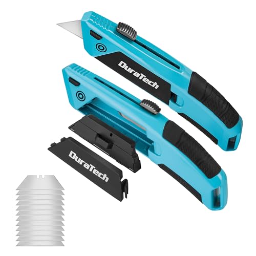 DURATECH 2PCS Auto-Loading Utility Knife Set, Retractable Box Cutters