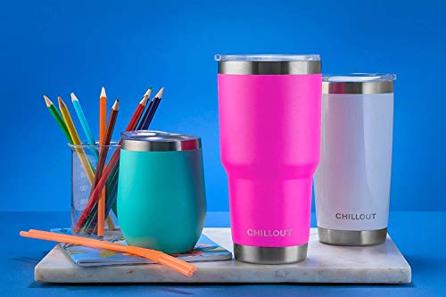 Stainless Steel Travel Mug With Handle 30 Oz - 6 Piece Set. Tumbler With Handle, Straw, Cleaning Brush & 2 Lids. Double Wall Insulated Large Coffee Mug Bundle - Hot Pink Powder Coat Tumbler #TOP4