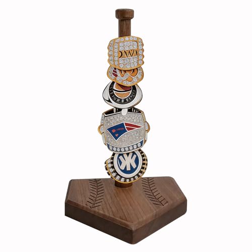 Rovarahoom Walnut Wooden Baseball Softball Championship Ring Holder, Softball Ring Organizer Display, Solid Wood Baseball Ring Holder Gift for Boys Girls, Baseball Accessories Storage - Single