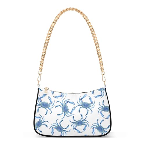 Shoulder Bag for Women Watercolor Blue Crabs Hobo Purses Handbags for Women with Chain Strap