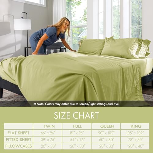 Image of ClevaHome Queen Size Sheets - 6 Piece Fitted Bed Sheet Set, Leaf Green | Soft Luxury Breathable, Shrink & Fade Resistant, Embroidered Bed Sheets, 14-inch Deep Pocket, 2 Extra Pillowcases