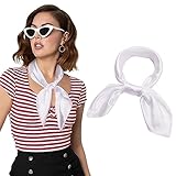 AWAYTR 23.6' Satin Neck Scarf Small Hair Scarf Women Silk Head Scarf Costume Bandana Girls Vintage Handkerchief Ribbon Scarf (White)