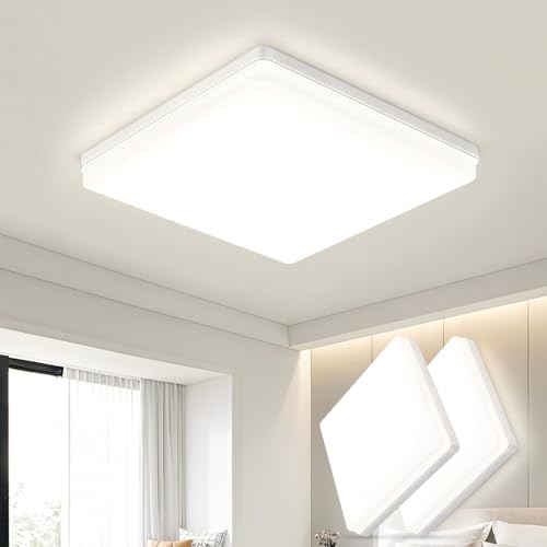 OTREN Plafon LED Techo 30cm 48W 4800LM, 4000K Lampara Techo Cuadrada Ultrafina, IP44 Impermeable para Baño Cocina, Plafón Luz Led para Salon Dormitorio Oficina Comedor (Pack of 2)