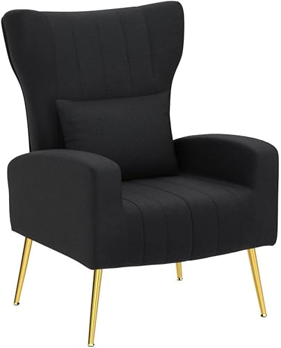 Miniatura 37 de Silla moderna de terciopelo para sala de estar, dormitorio, silla con respaldo alado con brazo y patas doradas, silla auxiliar de recepción de