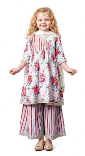 Image of A.T.U.N. (ALL THINGS UBER NICE) Girls 100% Cotton Printed Kurti, Sharara & Dupatta Set | Traditional Indian Clothing for Kids | Soft Breathable Fabric Comfortable Outfit Set