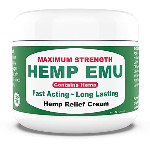 Hemp Emu Hemp Cream – Organic Hemp Oil Muscle Rub – Naturally Soothe Discomfort in Joints, Back, Knees with Premium Menthol Cream & Eucalyptus Essential Cream – Made in USA – 4oz