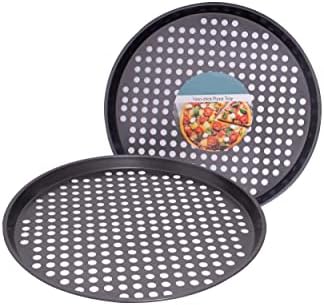 D.A.Y. Republic Stainless Steel Round Pizza Baking Trays, Set of 2 Pans, 32cm, 12 inch, Non-Stick, for Oven (Two Pizza Baking Trays)