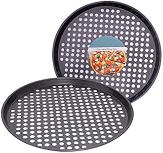 D.A.Y. Republic Stainless Steel Round Pizza Baking Trays, Set of 2 Pans, 32cm, 12 inch, Non-Stick, for Oven (Two Pizza Baking Trays)