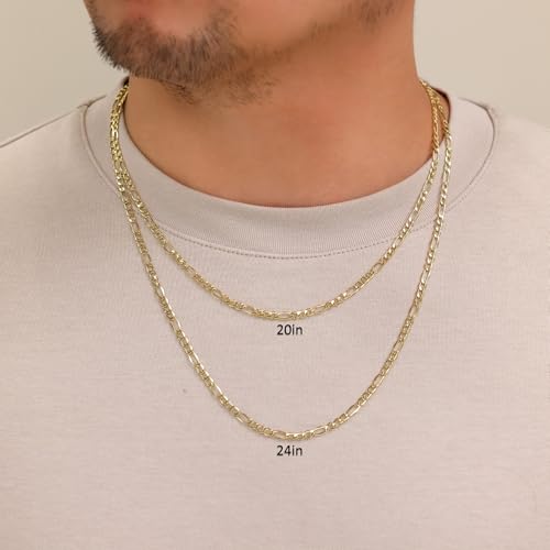 Nuragold 10k Real Yellow Gold Figaro Link 3.5mm Chain Necklace (16"-30") Italian Jewelry for Men & Women2