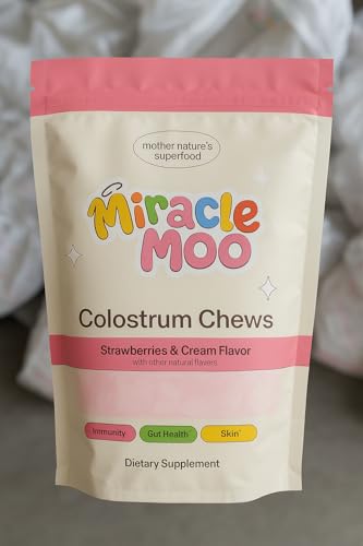Miracle-Moo Colo.Strum Chews, Strawberries & Cream Flavor, Dietary Supplement for Immunity & Gut Health, Non-GMO, Gluten Free, Kosher