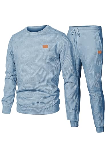 JMIERR Herren Jogginganzug Set 2-Teiliger Sweatshirt Trainingsanzug Casual Sportanzug Herren Sweatshirts und Jogginghose Tracksuit sets mit Strukturmuster,Hellblau XL