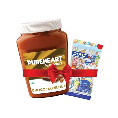 Image of PUREHEART Choco Hazelnut Spread 350g with Free Stationery Kit | Creamy Chocolate Hazelnut Spread | Healthy Breakfast Spread for Kids | Protein Rich Energy Spread for Bread Sandwich & Tiffin