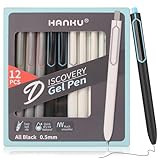HANKU 12 Pack Gel Pens 0.5mm Fine Point Tip Smooth Writing Pens, Quick-Dry Black Ink Retractable & No-Bleed Gel Pens for Journaling Office School Supplies Aesthetic Notes