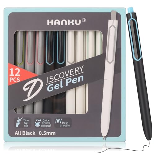 12 Pack Gel Pens 0.5mm Fine Point Tip Smooth Writing Pens, Quick-Dry Black Ink Retractable & No-Bleed Gel Pens for Journaling Office School Supplies Aesthetic Notes