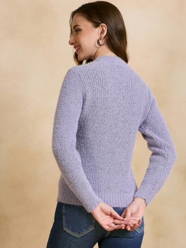 Image of Clapton Women's Floral Embroidered Knitted Pullover Sweater, Long Sleeve, Round Neck, Casual