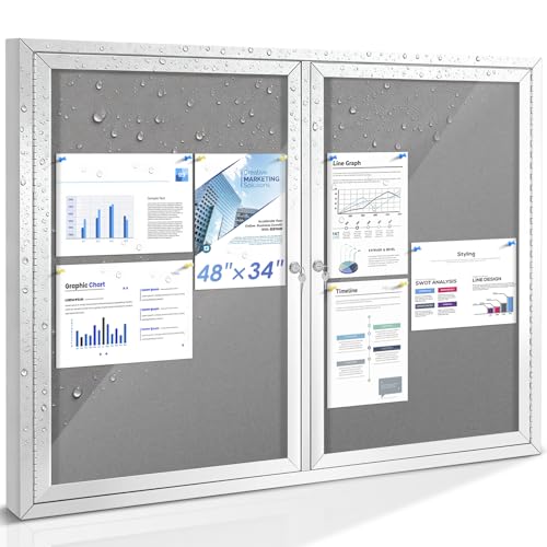 SWANCROWN Enclosed Bulletin Board Outdoor Display Case, Grey Felt, 48x36 in
