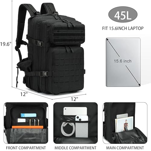 Image of Military Tactical Backpack 45L /25L 3 Day Assault Pack Molle Daypack Hiking Backpack for Men and Women