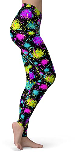 Image of sissycos Women's 80s Leggings Neon Artistic Splash Printed Buttery Soft Stretchy Pants