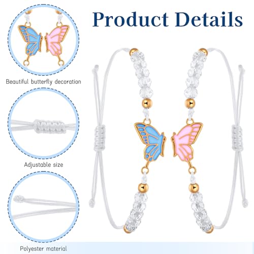 2PCS Friendship Bracelet for 2, Butterfly Matching Bracelets Adjustable Best Friend Bracelet for 2 Handmade Charm Friendship Bracelets for Women Couples3