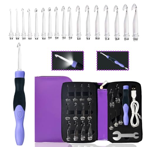 Yarniss 17 Sizes Lighted Crochet Hooks Set...