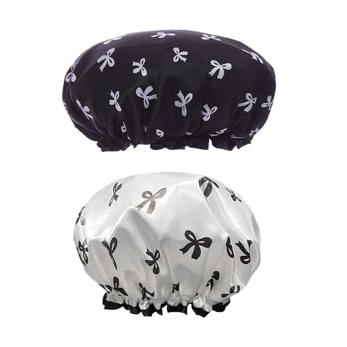 Lot De 2 Bonnets De Douche Avec Nœud, Joli Bonnet De Douche, Bonnet De Douche Imperméable Double Couche, Bonnet De Maquillage Pour Femme, Bonnet De Nuit Réglable, Bonnet Bouclé, Le Salon.