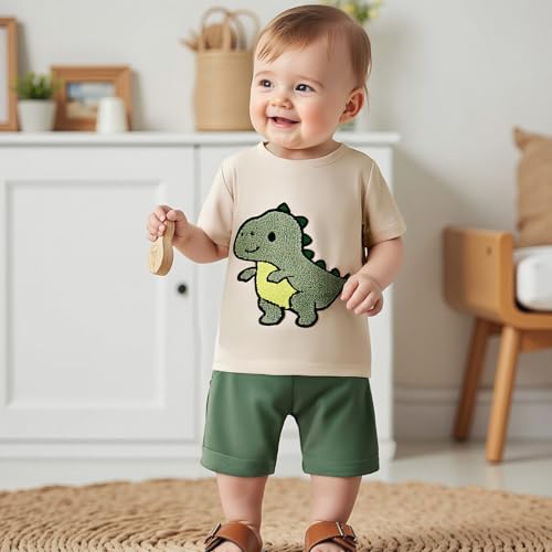 fhutpw Toddler Baby Boy Summer Clothes Embroidery T-Shirt Casual Shorts Sets Infant Truck Excavator Dinosaur Pattern Outfits2