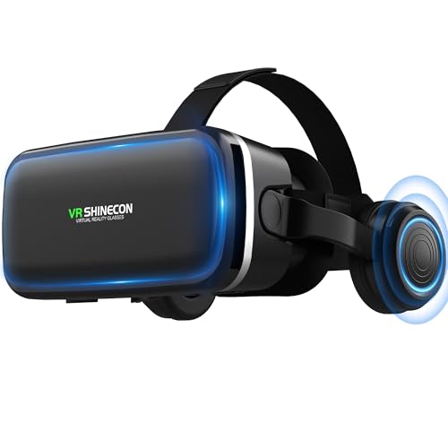 XWP VR Brille mit Kopfhörern, Immersives 3D Virtual Reality Headset mit HD Anti Blaulicht Linse, Für Spiele & 3D Filme, Unterstützt 4,7–6,6 Zoll Smartphones, Kinder und Familie
