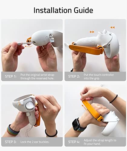 Syntech Touch Controller Grips Cover Compatible with Meta/Oculus Quest 2 Accessories Hand Controller, Soft Silicone Grips Protector with Adjustable Knuckle Straps, and Halo Ring Cover (White-Orange)