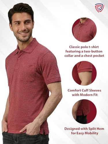 Image of Lux Cozi Men's T-Shirt with Chest Pocket | Polo T-Shirt for Man | Plain Casual Stylish | Half Sleeve| Cotton Blend Collar Polo T-Shirts for Men