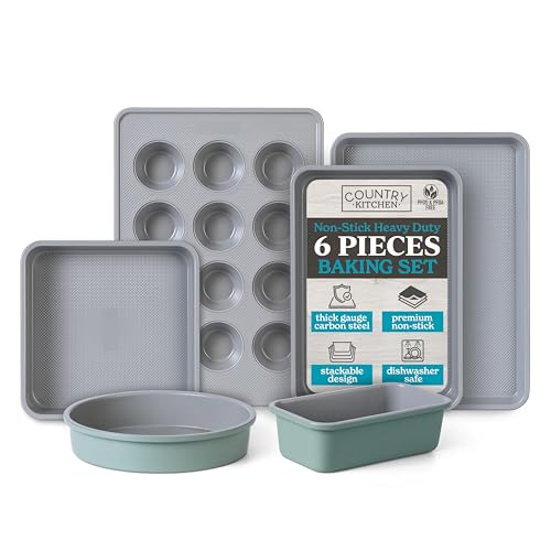Comparison: Best Pyrex Deep Portable Baking Set Sage Green 4 Piece 8 Country Kitchen Nonstick Stackable Bakeware Set - Durable, Easy Release Baking Set, Sage, 6 Pcs