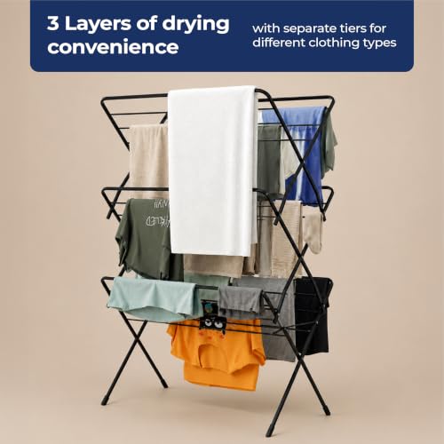 Image of Lifelong Foldable Alloy Steel Cloth Drying Stand for Balcony|3-Tier Heavy Duty Laundry Rack for Indoor & Outdoor|Portable Standing Clothes Dryer with Anti-Slip Feet|Space Saving Steel Rack for Home