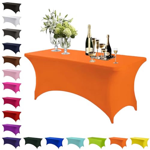 Mienocol Orange Spandex Tablecloths,6FT Stretchable Rectangle Table Cover Washable Tablecloth Universal Patio Elastic TableCover for Kitchen,Event