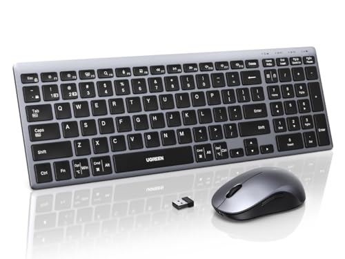 UGREEN English Layout 99-Key Keyboard Slim Silent Wireless Keyboard and Mouse Combo Bluetooth 5.4 & 2.4G 4 Adjustable DPI Mouse Compact Portable Set for Mac iPad Windows Office Home Travel